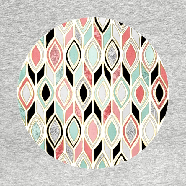 Patchwork Pattern in Coral, Mint, Black & White by micklyn